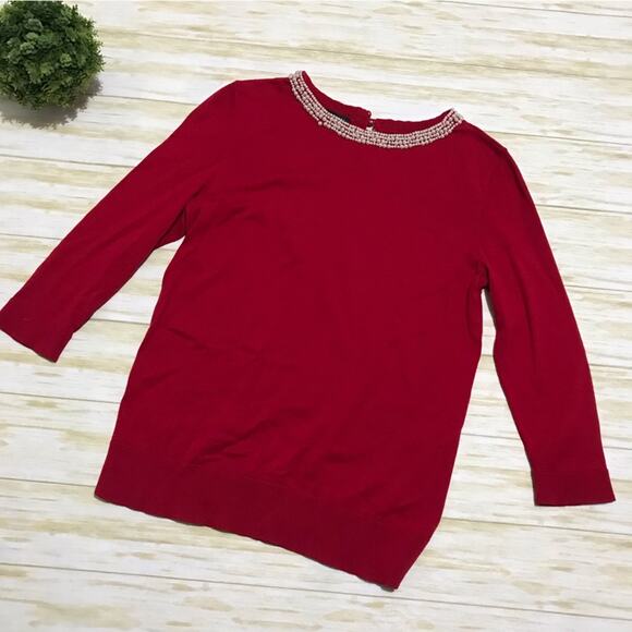 Talbots Sweaters - Talbots Bright Red Pearl Crew Neck Sweater Christmas Holiday‎ Women’s Size Small